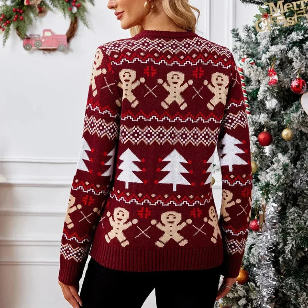 Jersey de punto festivo para mujer – Suéter cálido de invierno con estampado de temporada