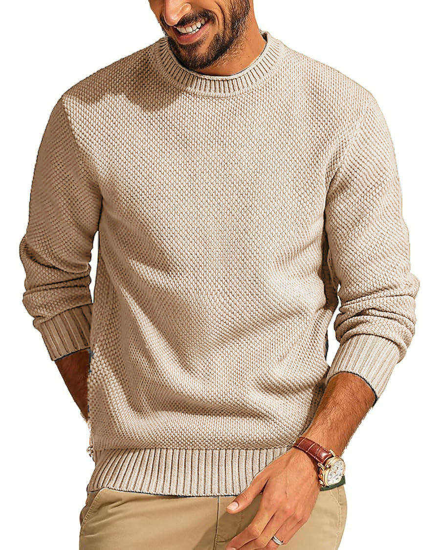 Jersey de punto gofre con cuello redondo para hombre