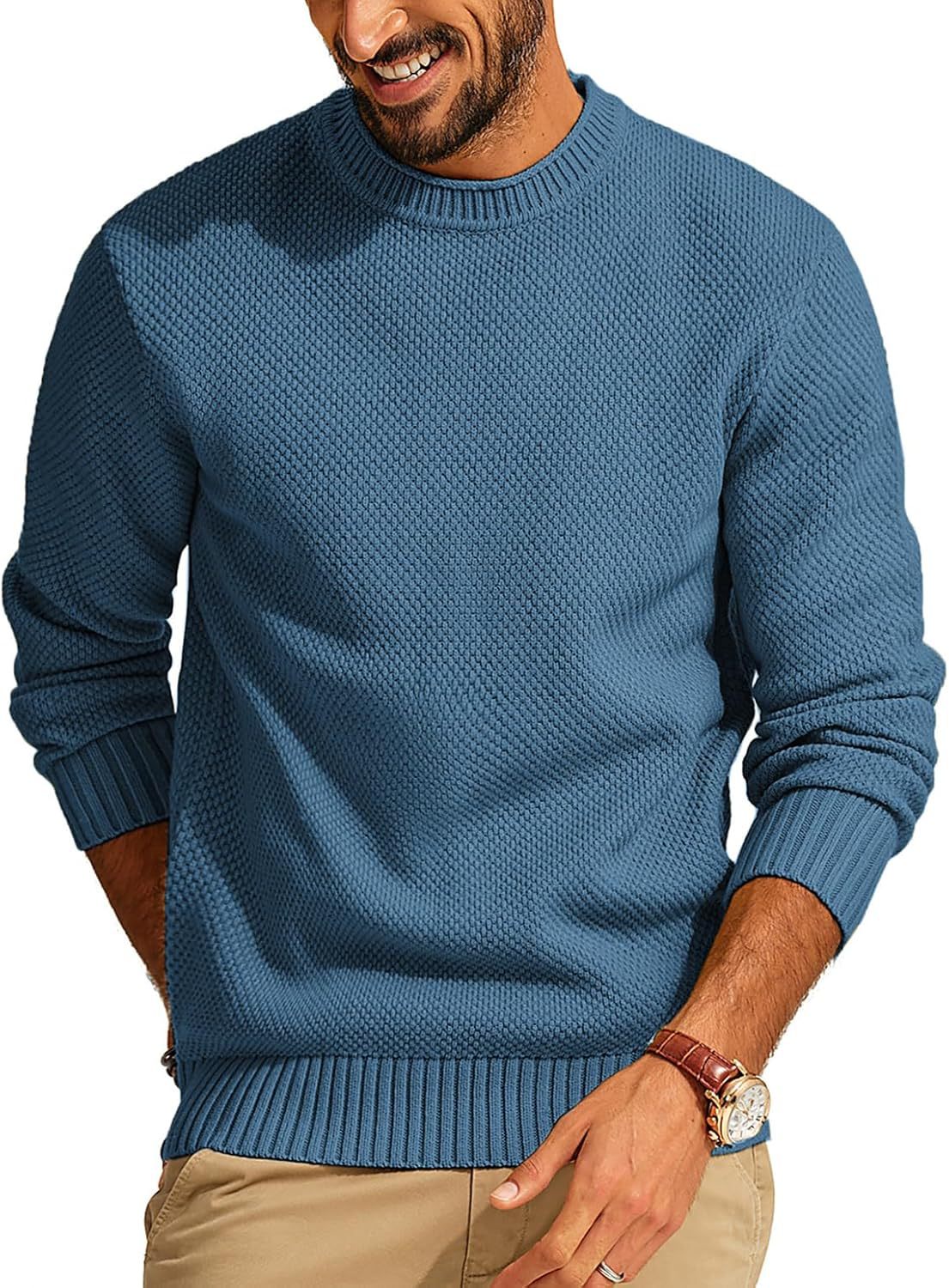 Jersey de punto gofre con cuello redondo para hombre
