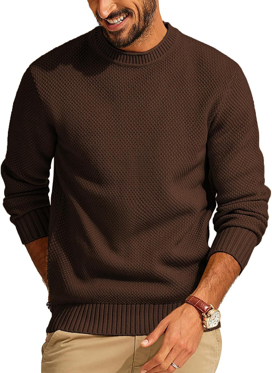 Jersey de punto gofre con cuello redondo para hombre