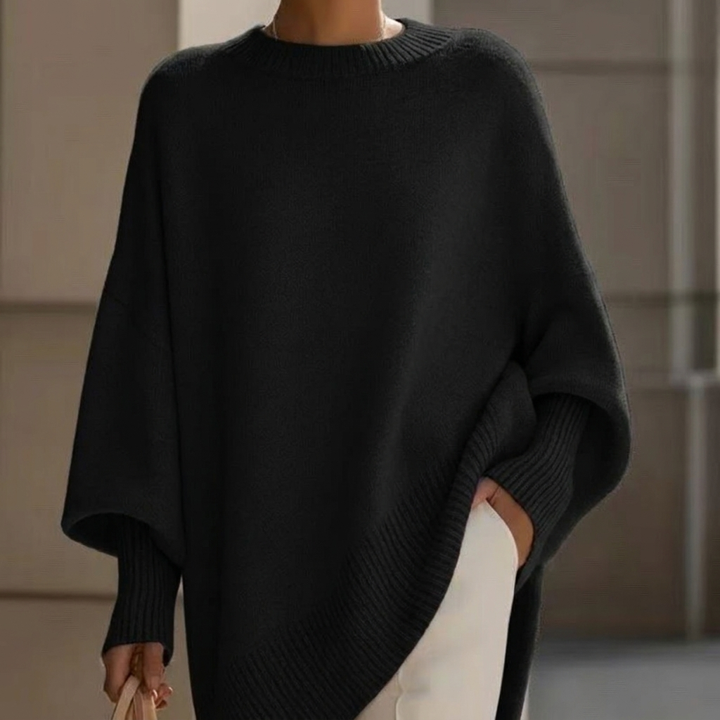 Jersey de punto grueso con cuello redondo para mujer