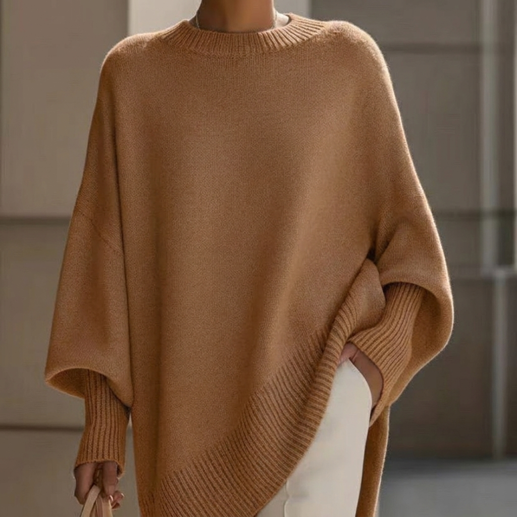Jersey de punto grueso con cuello redondo para mujer