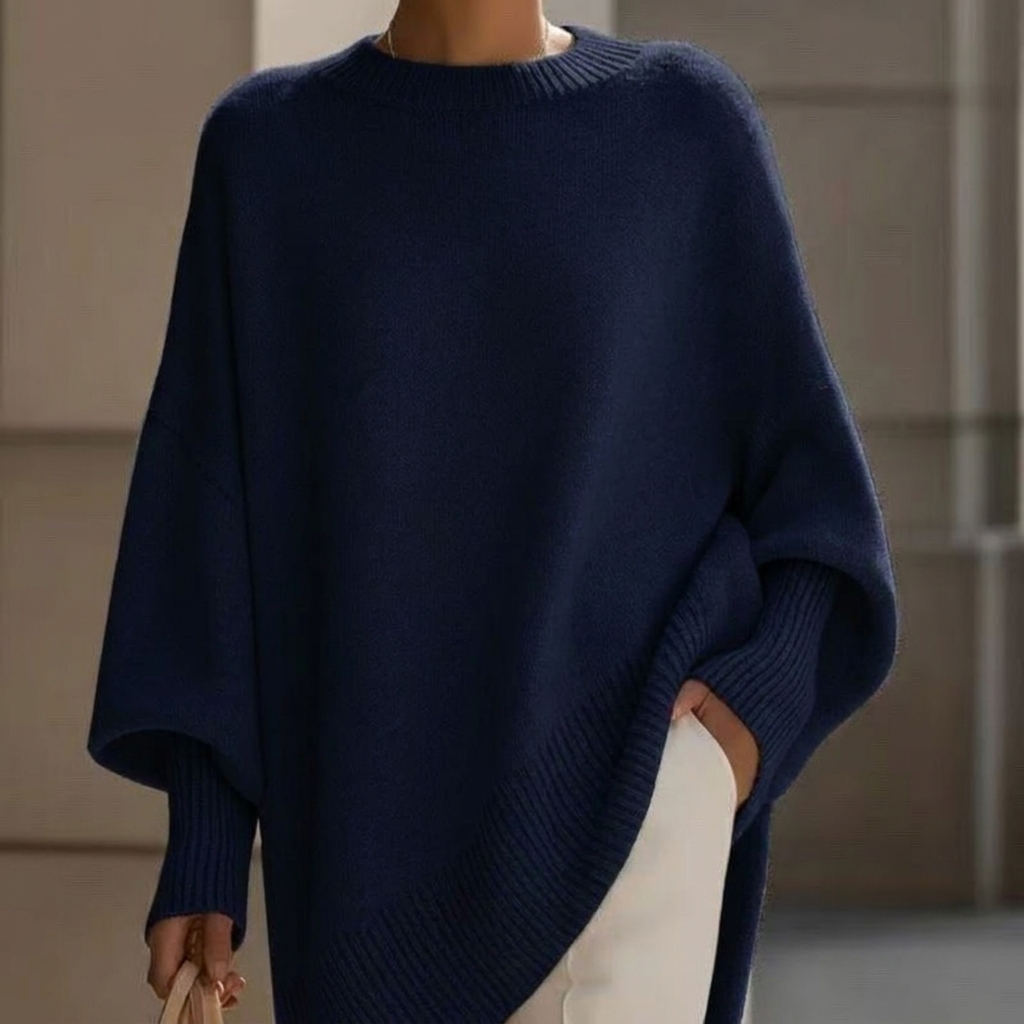 Jersey de punto grueso con cuello redondo para mujer