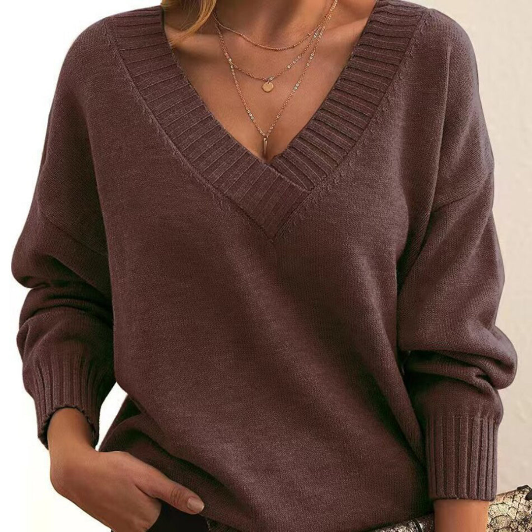 Jersey holgado con cuello en V para mujer