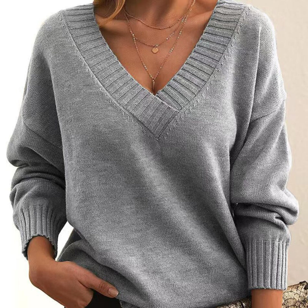 Jersey holgado con cuello en V para mujer