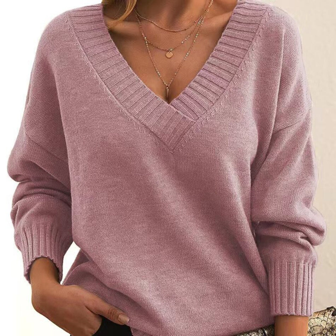 Jersey holgado con cuello en V para mujer