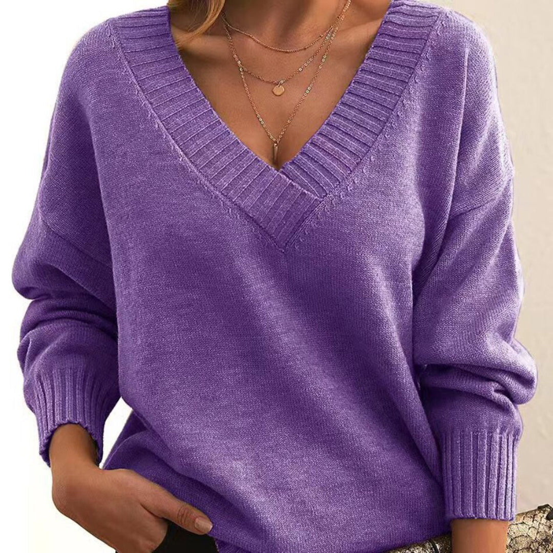 Jersey holgado con cuello en V para mujer
