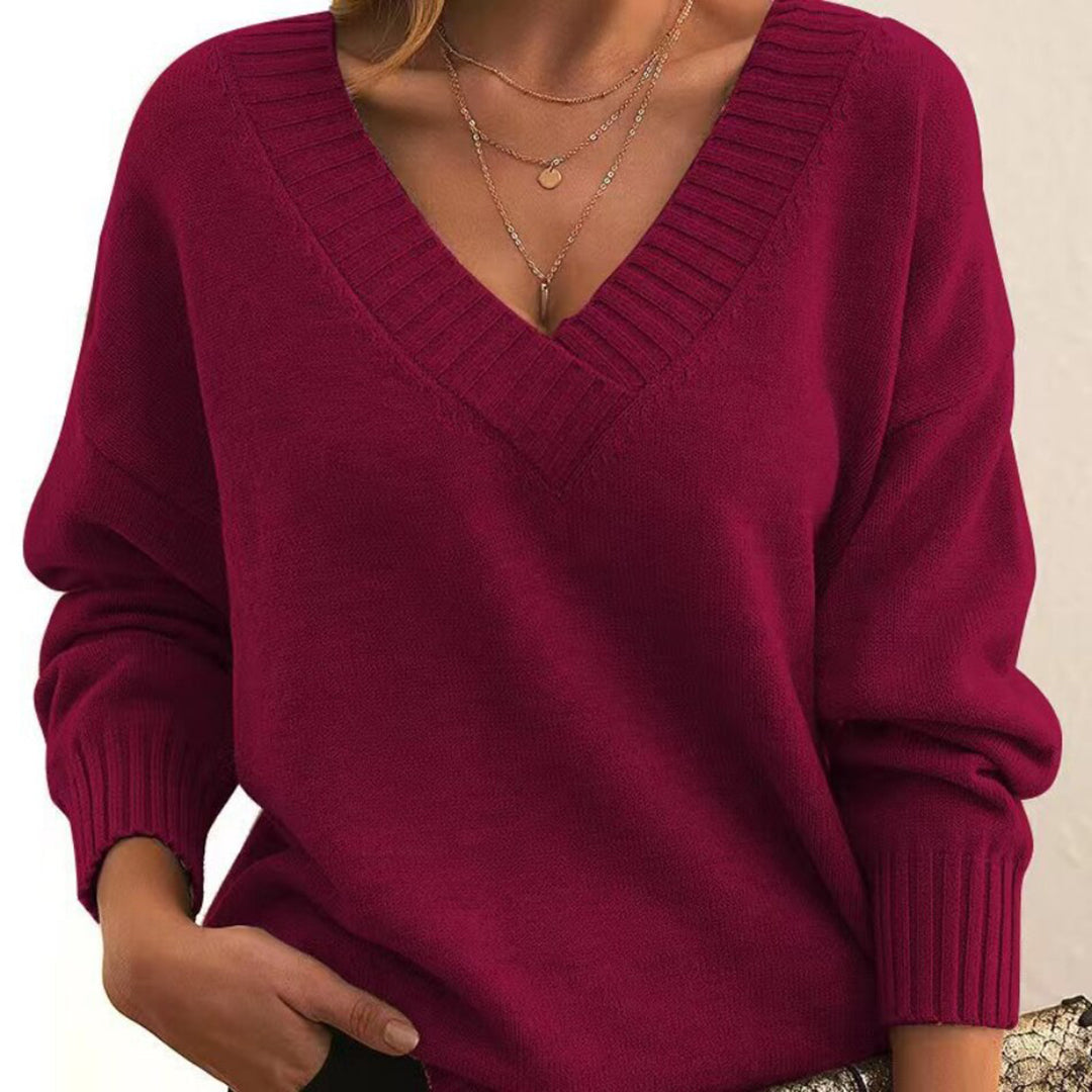 Jersey holgado con cuello en V para mujer