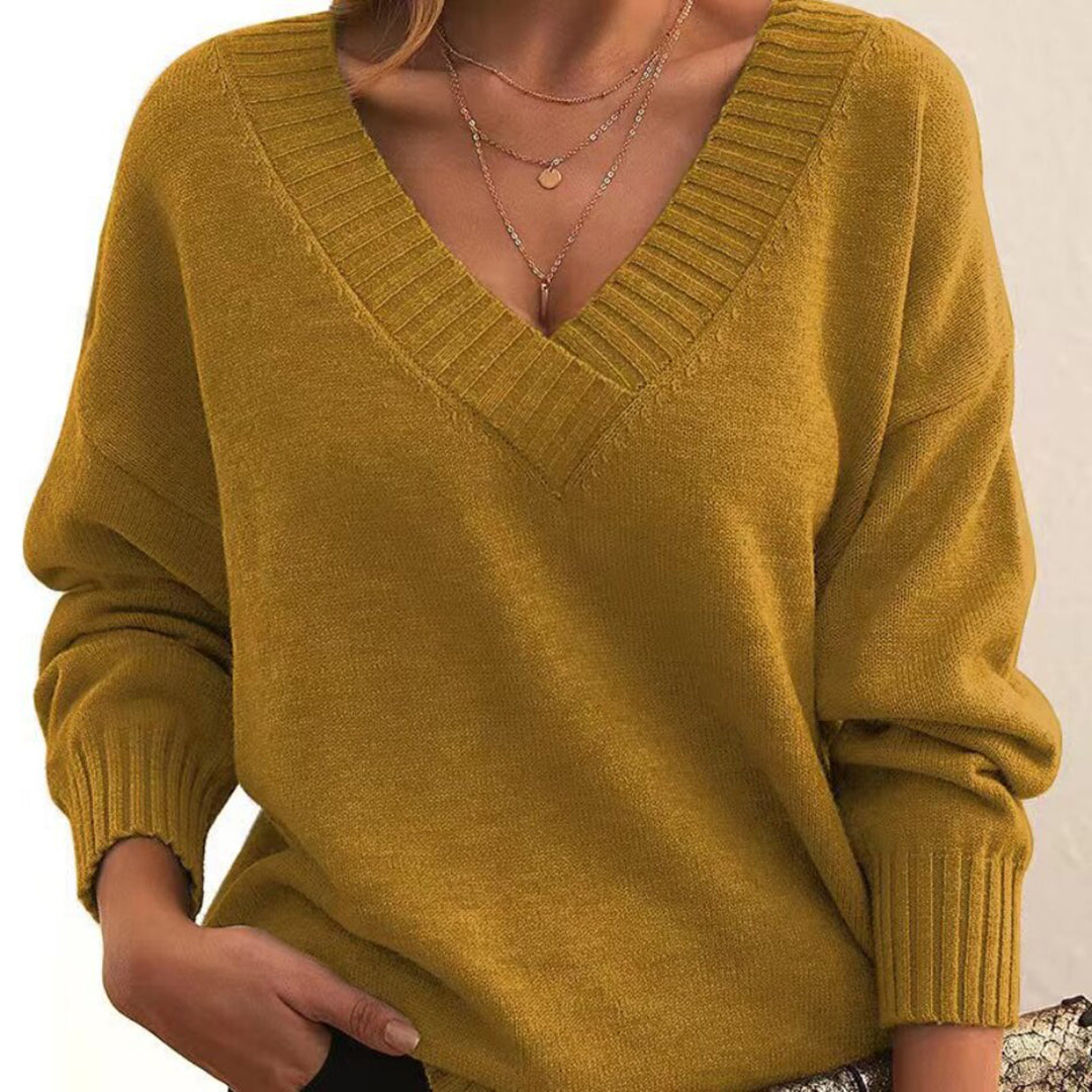 Jersey holgado con cuello en V para mujer