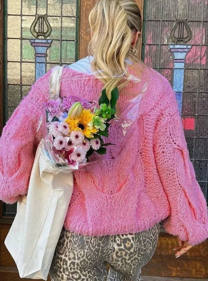 Jersey holgado de punto calado con hombros descubiertos para mujer