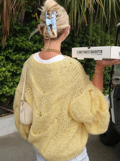 Jersey holgado de punto calado con hombros descubiertos para mujer