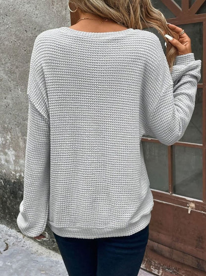 Jersey holgado de punto gofre con cuello redondo y hombros caídos para mujer