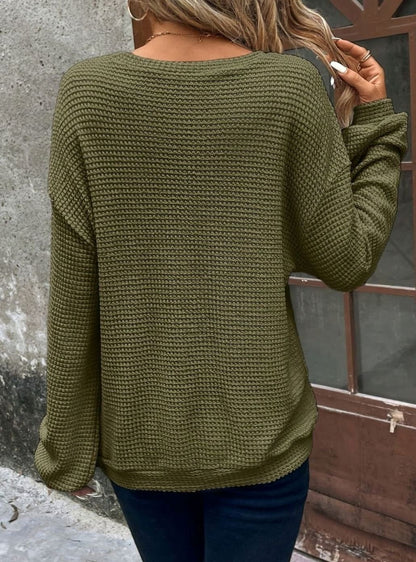 Jersey holgado de punto gofre con cuello redondo y hombros caídos para mujer