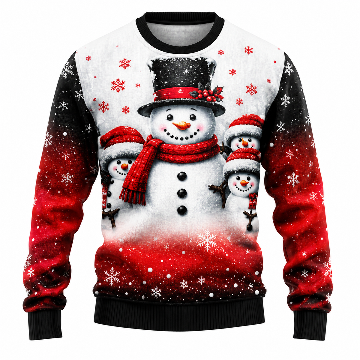 Jersey navideño para hombre con estampado de Papá Noel, muñeco de nieve y árboles nevados, cuello redondo, corte recto y puños acanalados
