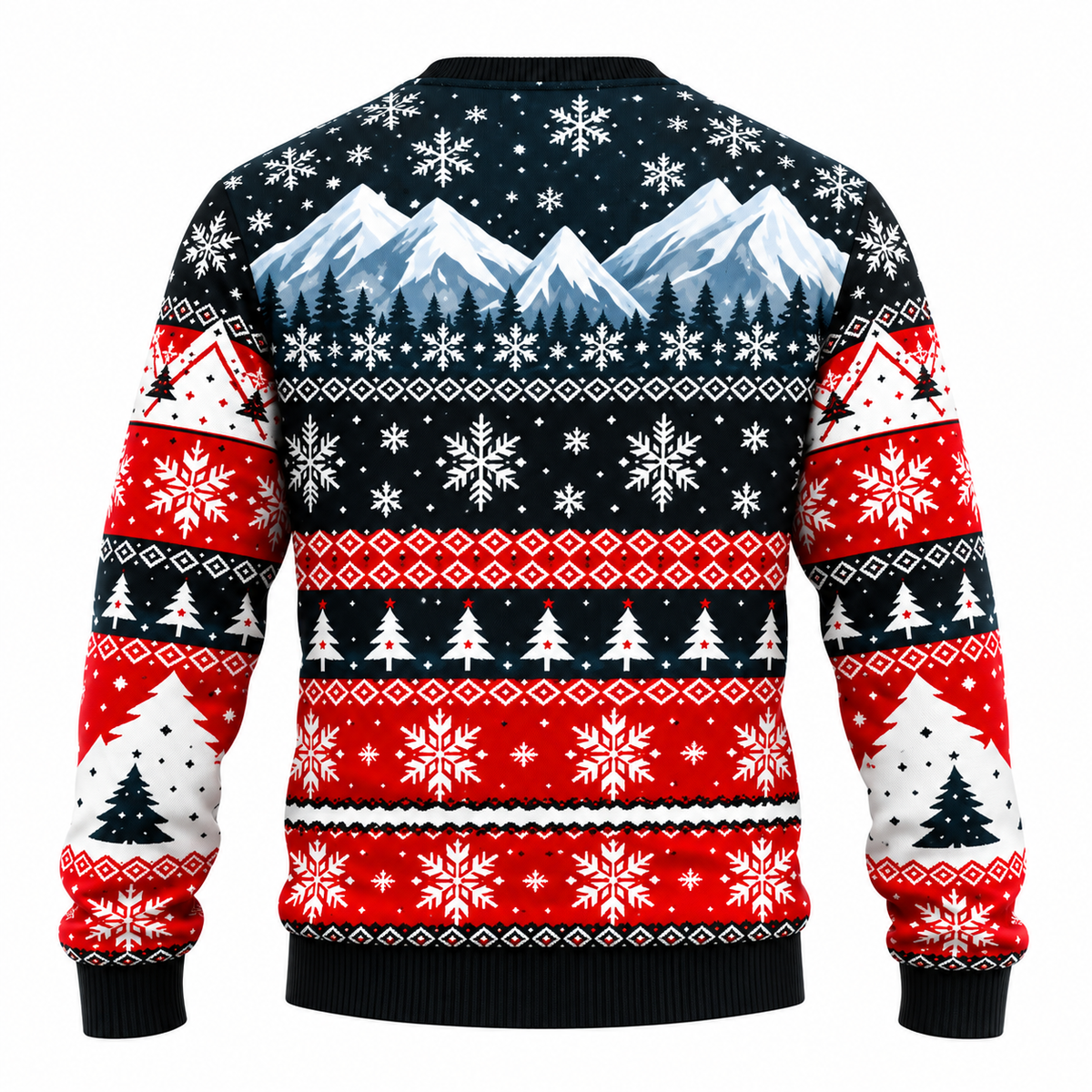Jersey navideño para hombre con estampado de Papá Noel, muñeco de nieve y árboles nevados, cuello redondo, corte recto y puños acanalados