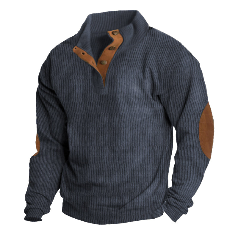 Jersey para hombre con cuello de botones y coderas