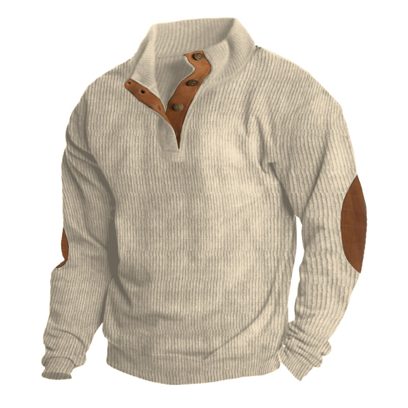 Jersey para hombre con cuello de botones y coderas