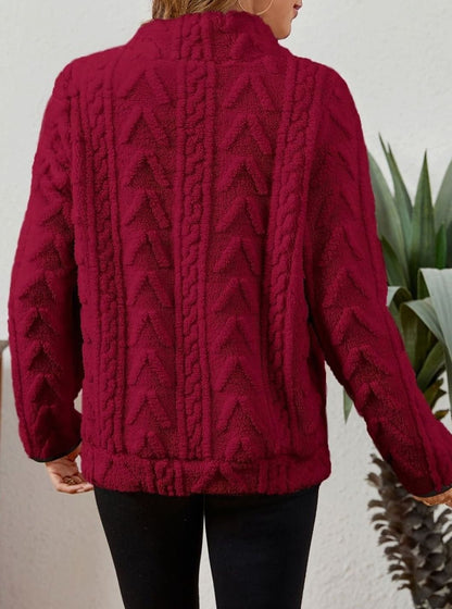 Jersey polar cálido para mujer con media cremallera y bolsillo canguro