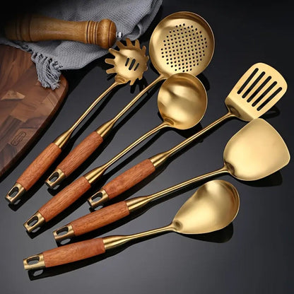 Juego de 6 utensilios de cocina dorados