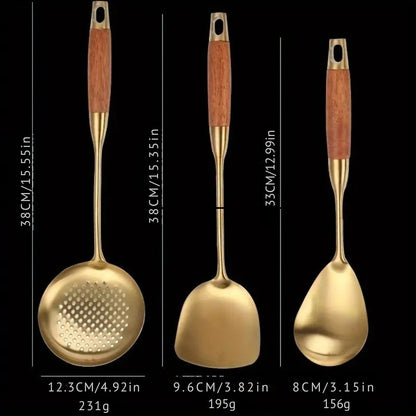 Juego de 6 utensilios de cocina dorados