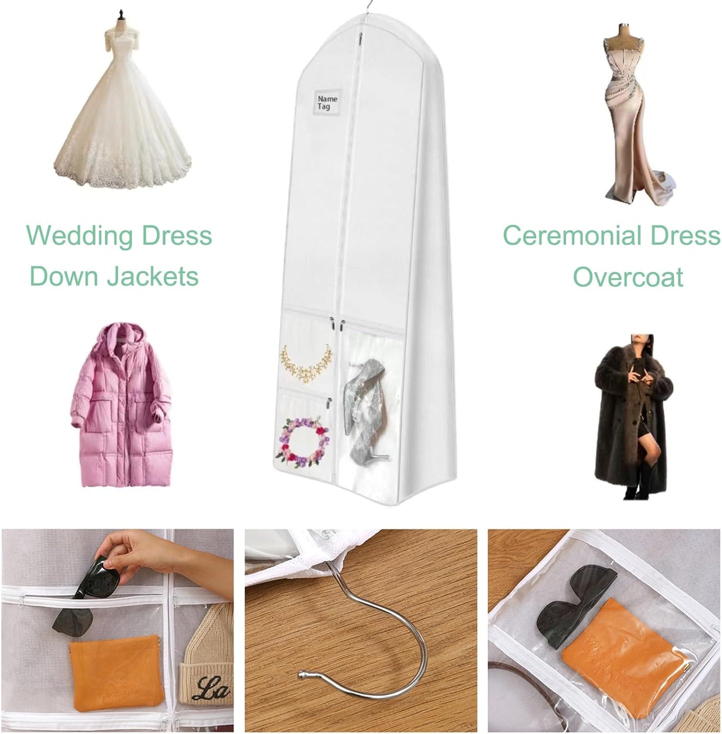 Juego de Almacenamiento para Vestido de Novia de Largo Completo – Funda para Vestido a Prueba de Polvo