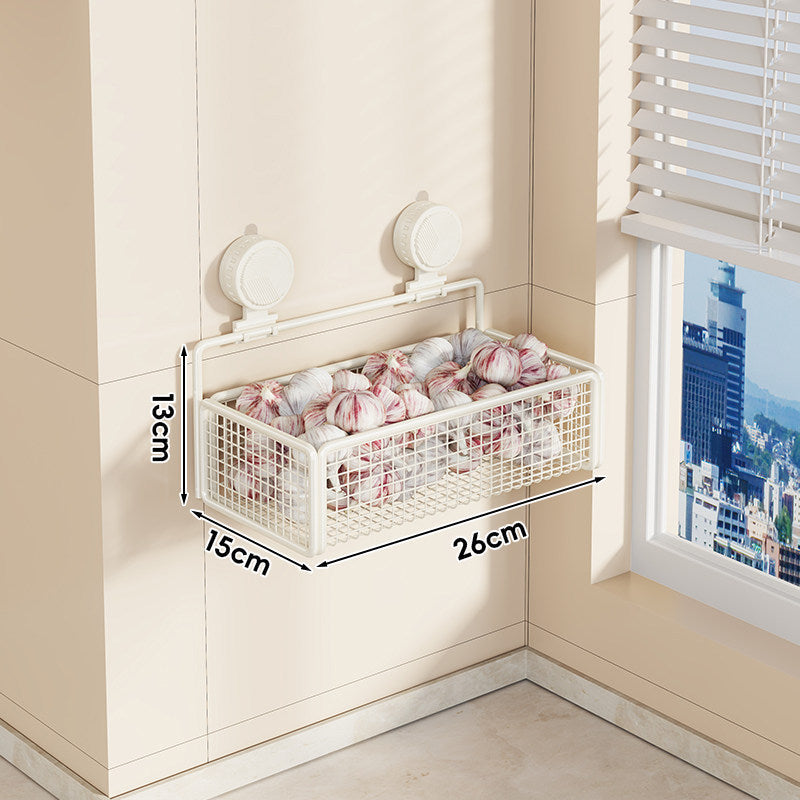 Juego de cestas de rejilla de pared con ventosa para frutas y verduras con estante ajustable de dos niveles