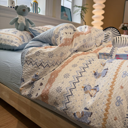 Juego de funda nórdica acolchada de algodón con patchwork de renos nórdicos