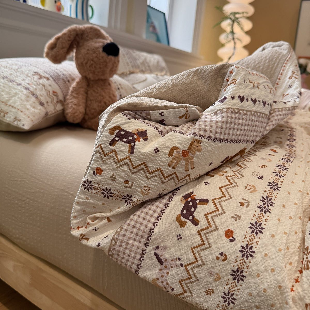 Juego de funda nórdica acolchada de algodón con patchwork de renos nórdicos