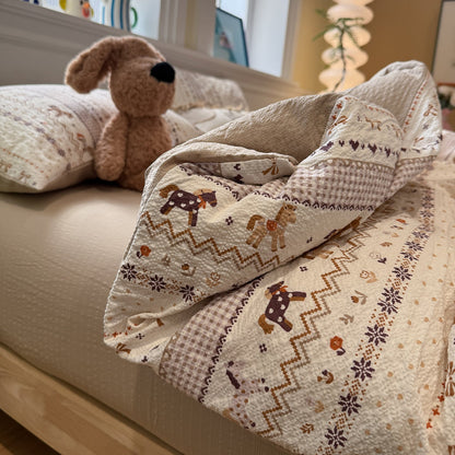 Juego de funda nórdica acolchada de algodón con patchwork de renos nórdicos