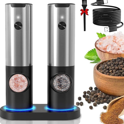 Juego de Molinillos de Sal y Pimienta Eléctricos Recargables