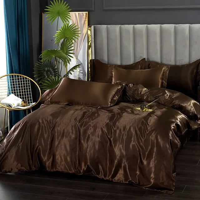 Juego de Ropa de Cama de Seda Satinada de Lujo - SilkElegance