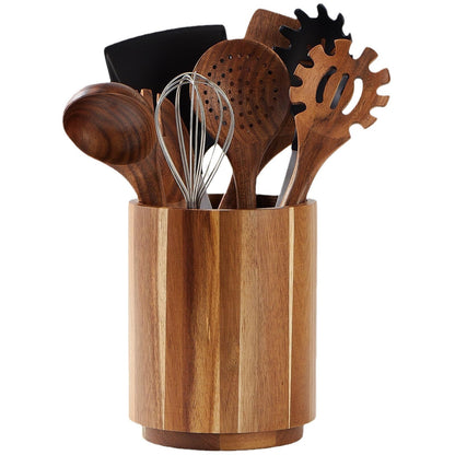 Juego de utensilios de cocina artesanales de madera de acacia con soporte para encimera