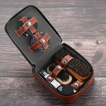 Kit de cuidado para zapatos de cuero de 9 piezas con cepillos de crin de caballo