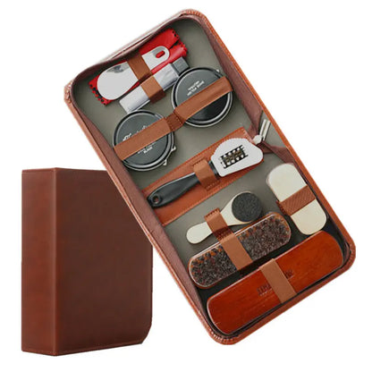 Kit de cuidado para zapatos de cuero de 9 piezas con cepillos de crin de caballo