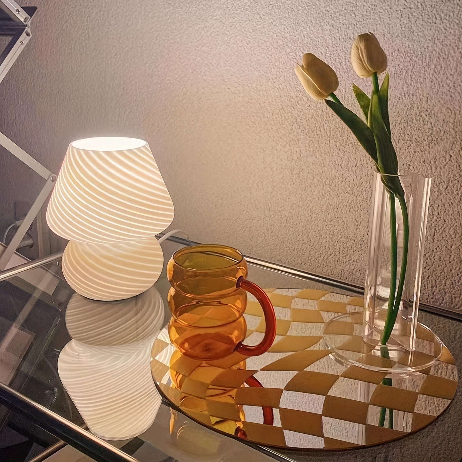 Lámpara de Hongo de Vidrio Estilo Murano | Luz de Mesa Regulable por USB