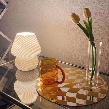 Lámpara de Hongo de Vidrio Estilo Murano | Luz de Mesa Regulable por USB