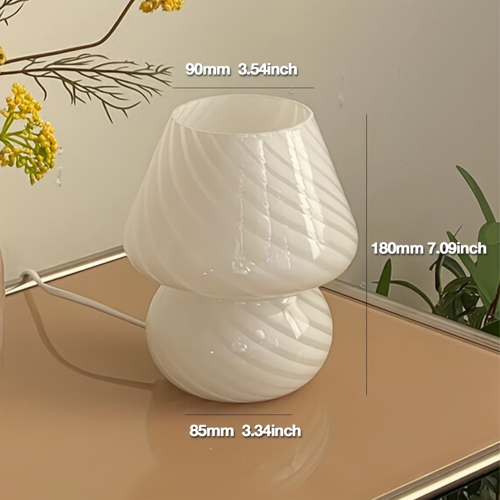 Lámpara de Hongo de Vidrio Estilo Murano | Luz de Mesa Regulable por USB