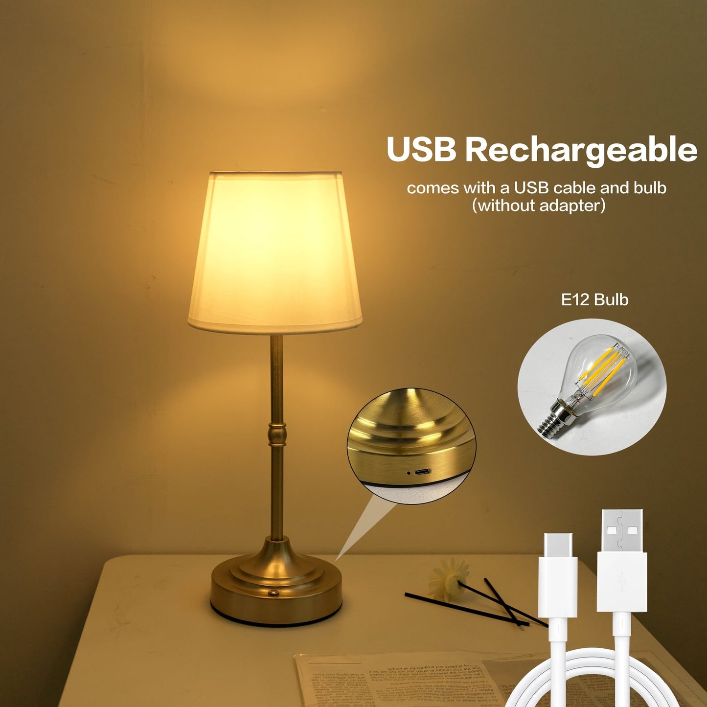 Lámpara de Mesa Sin Cable Regulable | Recargable por USB