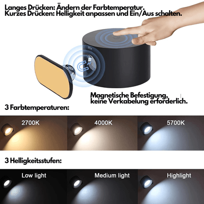 Lámpara de Pared Inalámbrica – Iluminación LED Ajustable 360° y Recargable (USB)