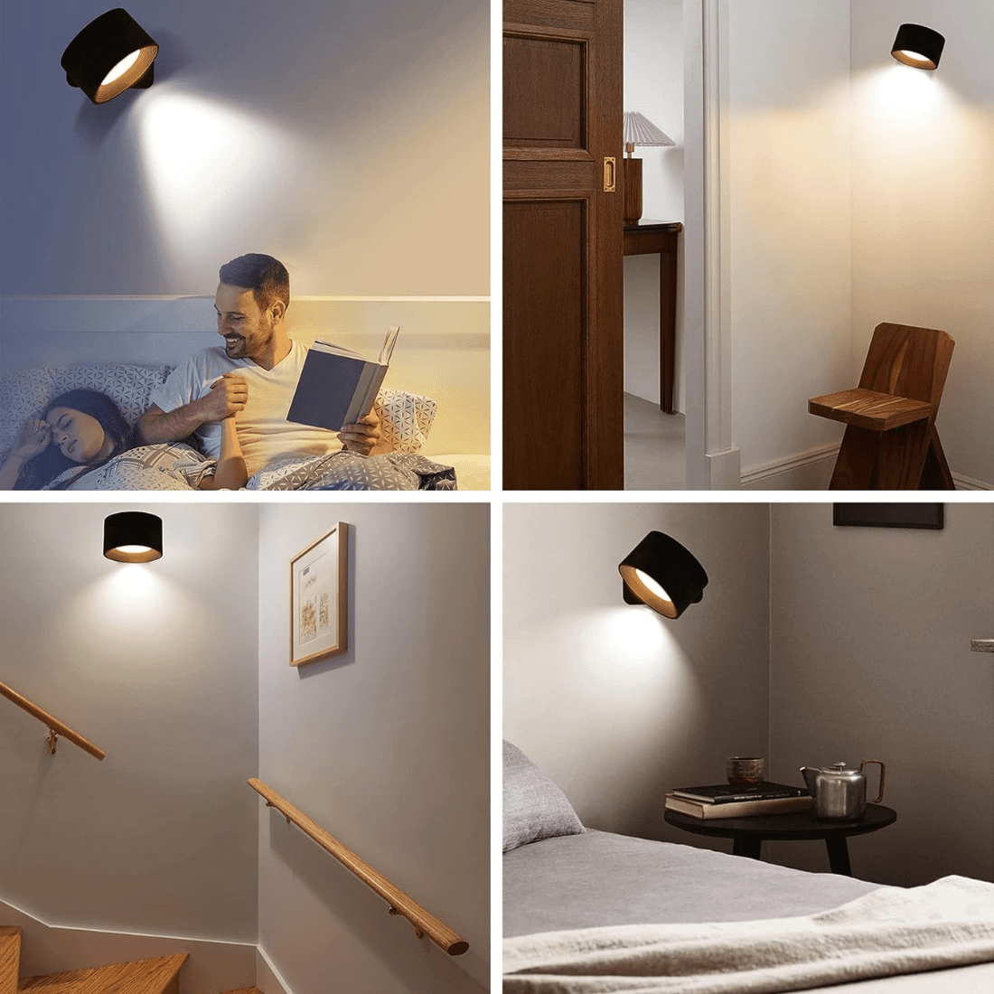 Lámpara de Pared Inalámbrica – Iluminación LED Ajustable 360° y Recargable (USB)
