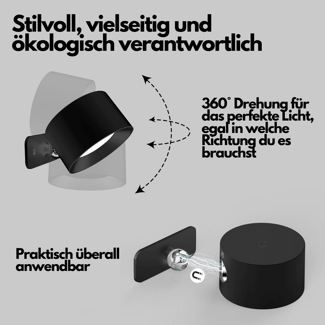 Lámpara de Pared Inalámbrica – Iluminación LED Ajustable 360° y Recargable (USB)