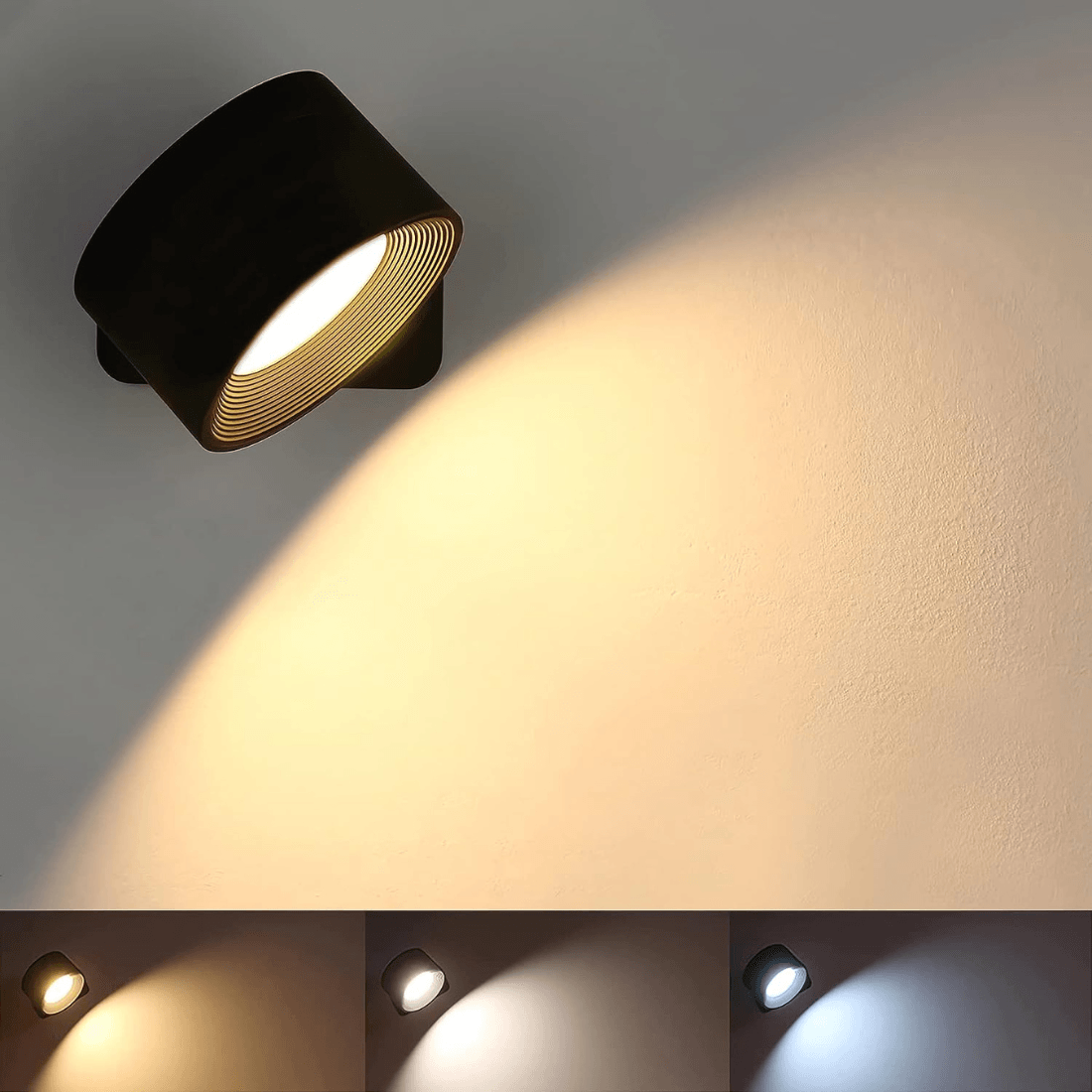 Lámpara de Pared Inalámbrica – Iluminación LED Ajustable 360° y Recargable (USB)