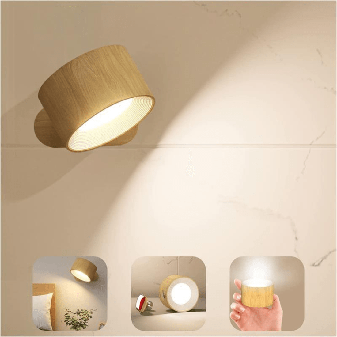 Lámpara de Pared Inalámbrica – Iluminación LED Ajustable 360° y Recargable (USB)