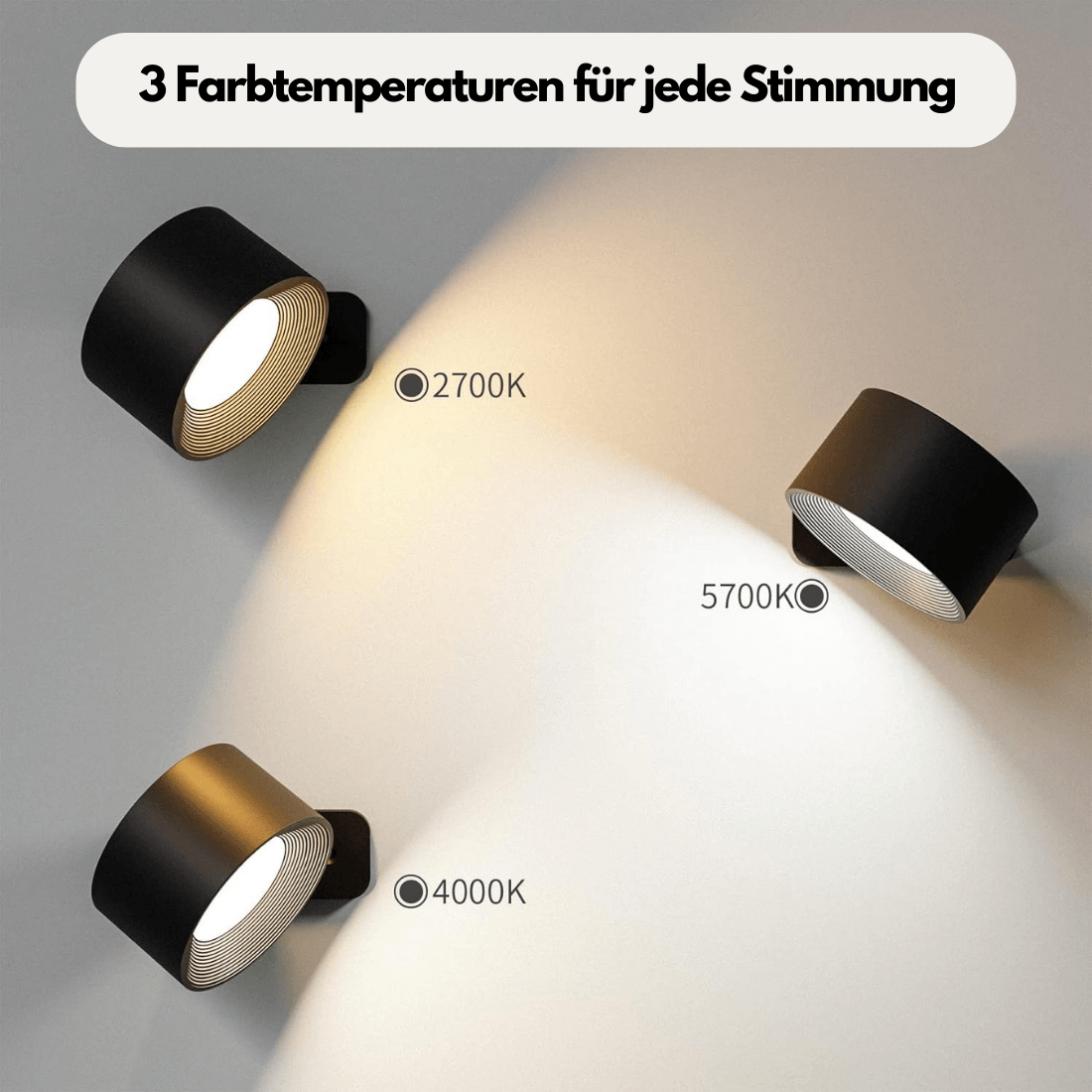 Lámpara de Pared Inalámbrica – Iluminación LED Ajustable 360° y Recargable (USB)