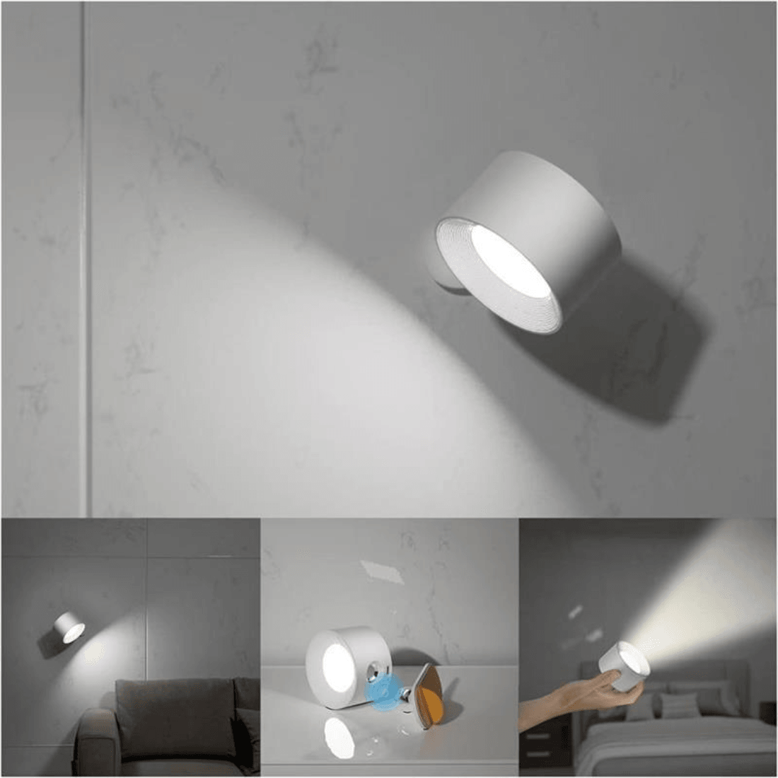 Lámpara de Pared Inalámbrica – Iluminación LED Ajustable 360° y Recargable (USB)