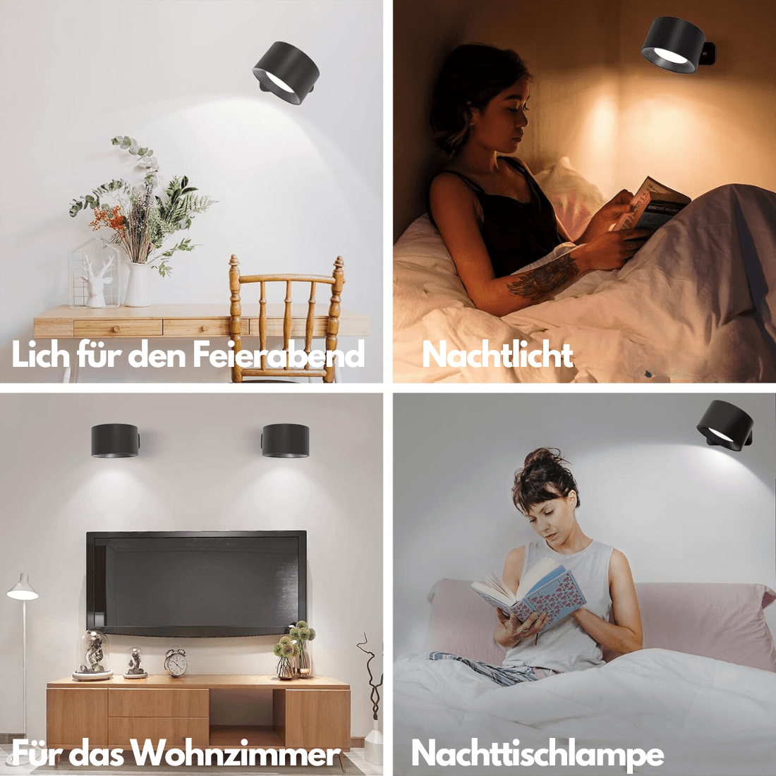 Lámpara de Pared Inalámbrica – Iluminación LED Ajustable 360° y Recargable (USB)