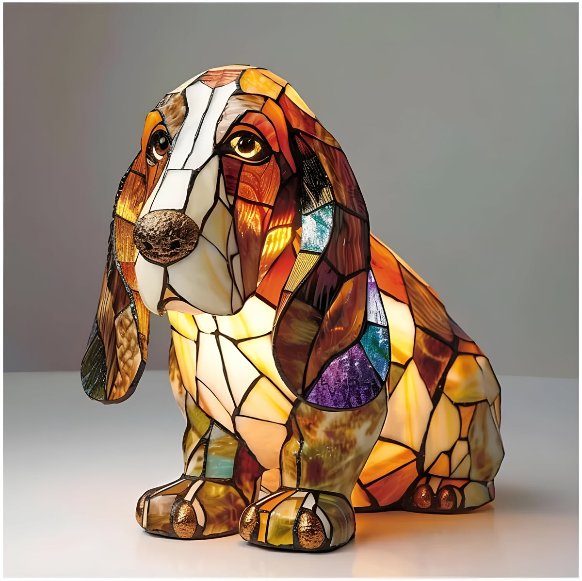 Lámpara de Mesa de Vidrio Tintado con Estilo de Perro, Luz Decorativa de Animal