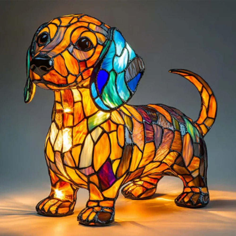 Lámpara de Mesa de Vidrio Tintado con Estilo de Perro, Luz Decorativa de Animal