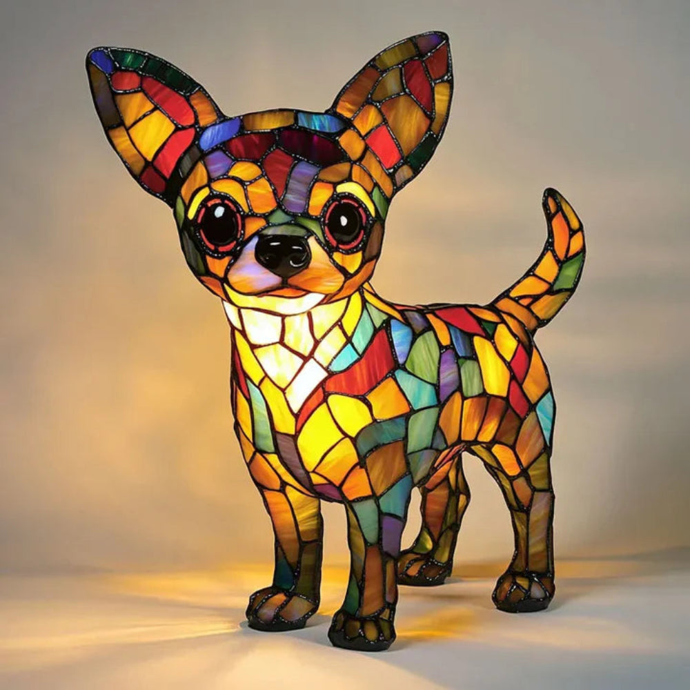 Lámpara de Mesa de Vidrio Tintado con Estilo de Perro, Luz Decorativa de Animal
