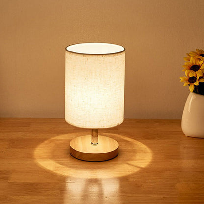 Lámpara de mesa minimalista de lino y madera
